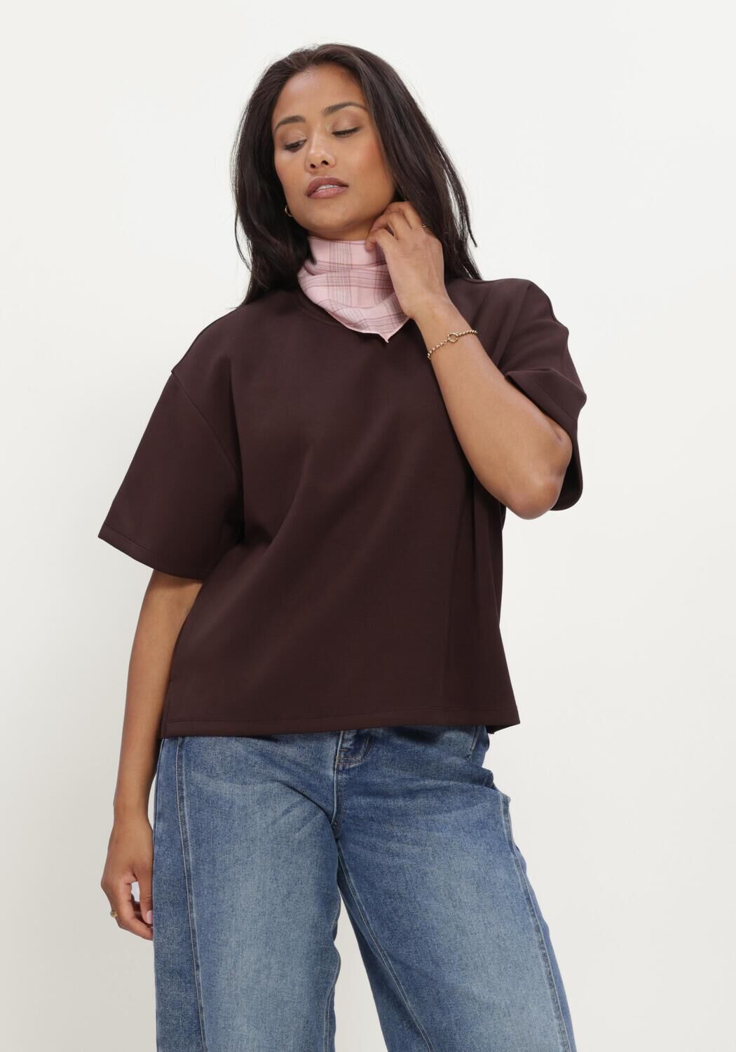 Bruine OBJECT Top OBJANDREA RE 2/4 T-SHIRT NOOS - large