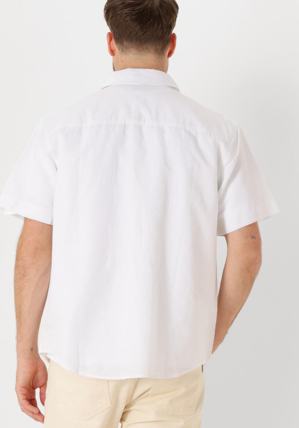 CALVIN KLEIN Heren Overhemden Linen Cotton S s Shirt Wit