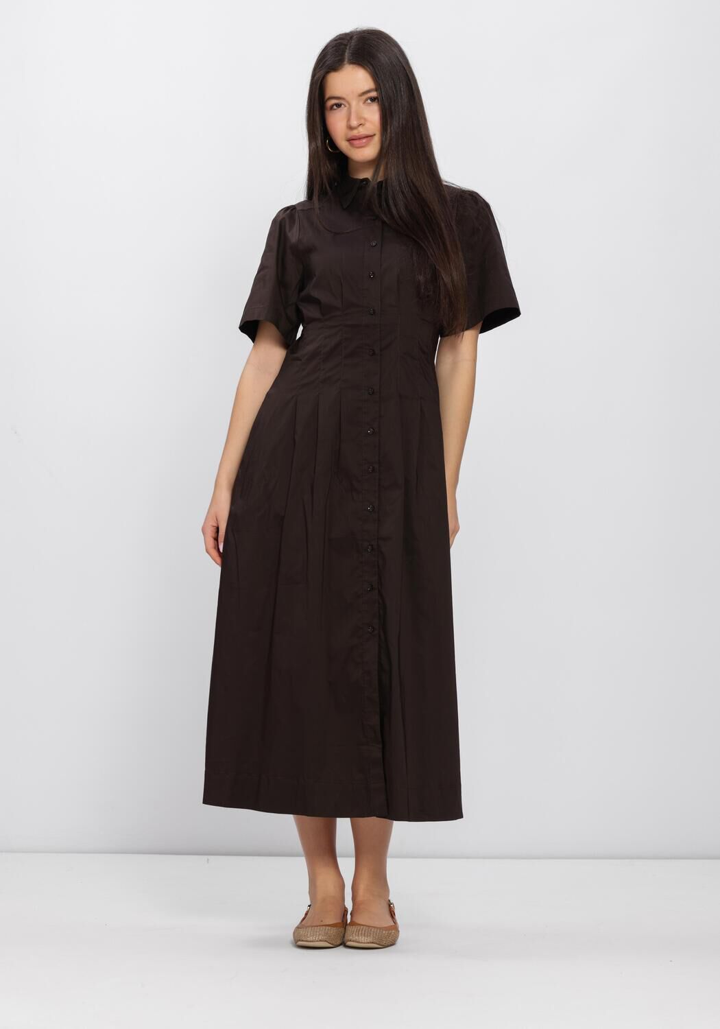 Bruine NEO NOIR Jurken BAIA POPLIN DRESS - large