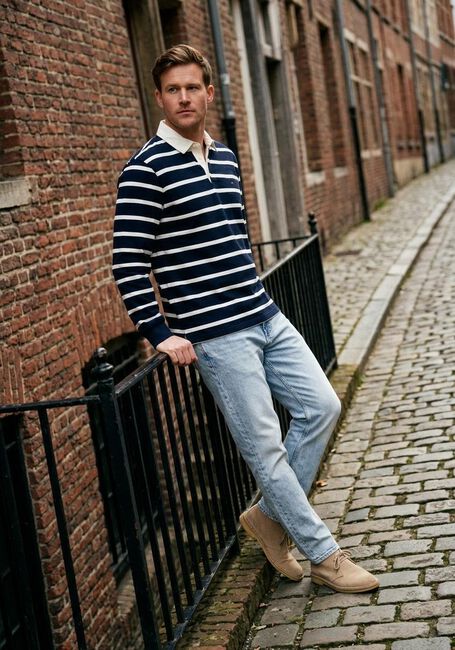 Donkerblauwe TOMMY HILFIGER Polo ESSENTIAL STRIPED RUGBY - large