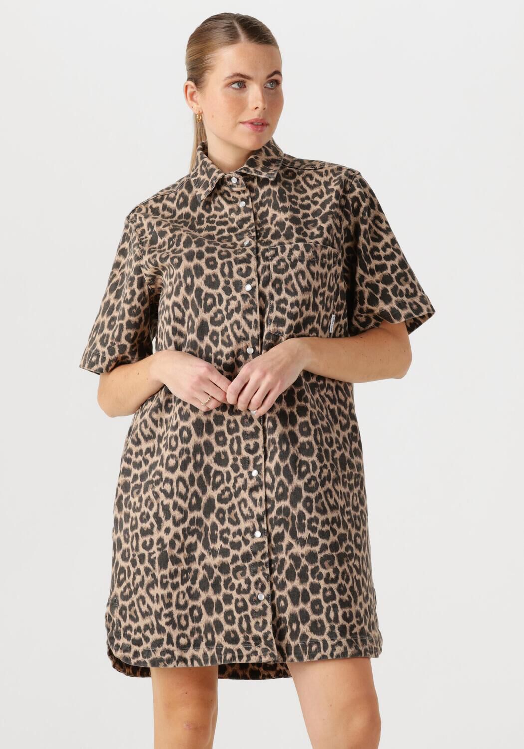 CATWALK JUNKIE Dames Jurken Denim Dress With Leopard Pattern Bruin
