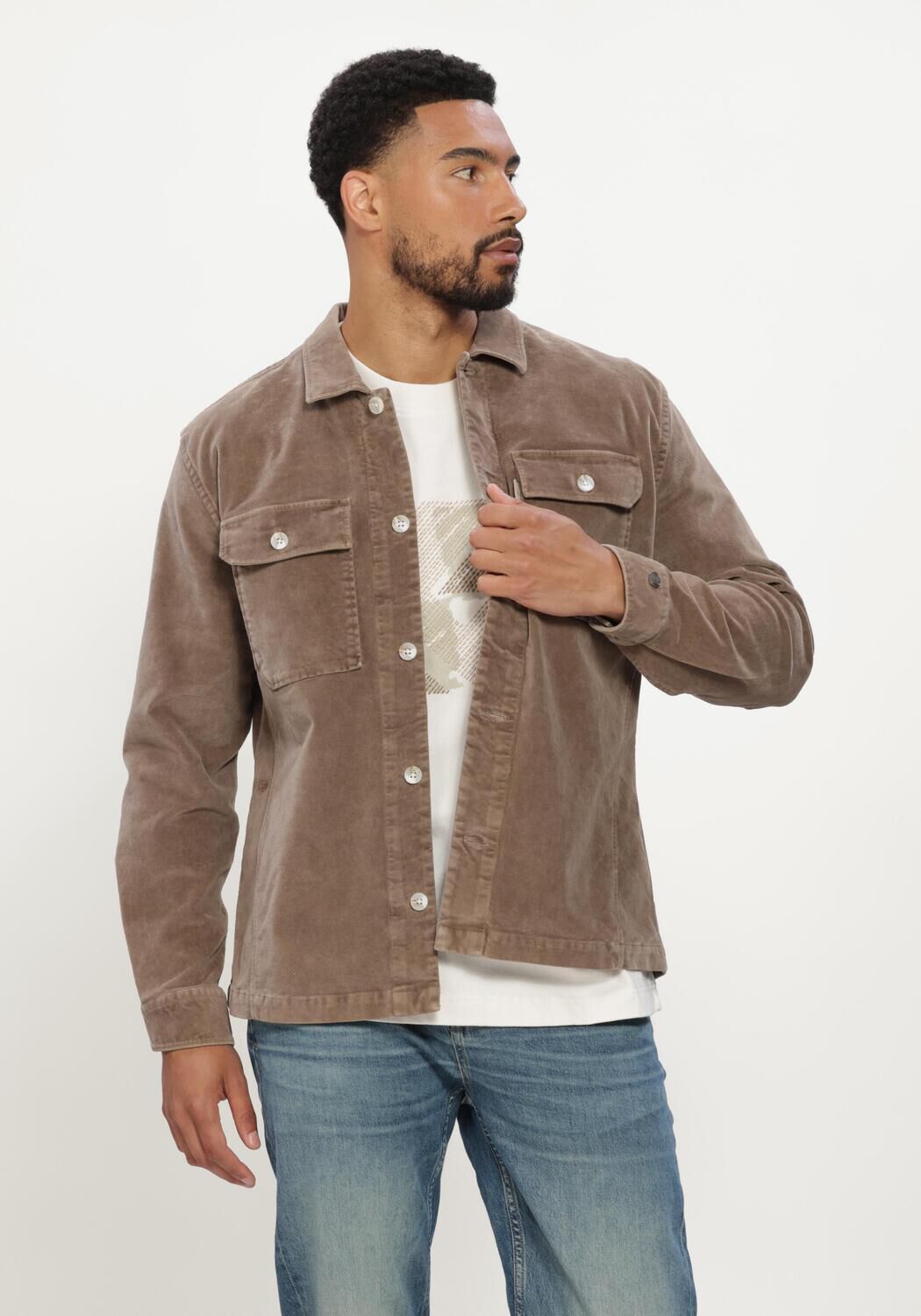 Taupe CAST IRON Overshirt LONG SLEEVE SHIRT VELVET GARMENT DYE - large