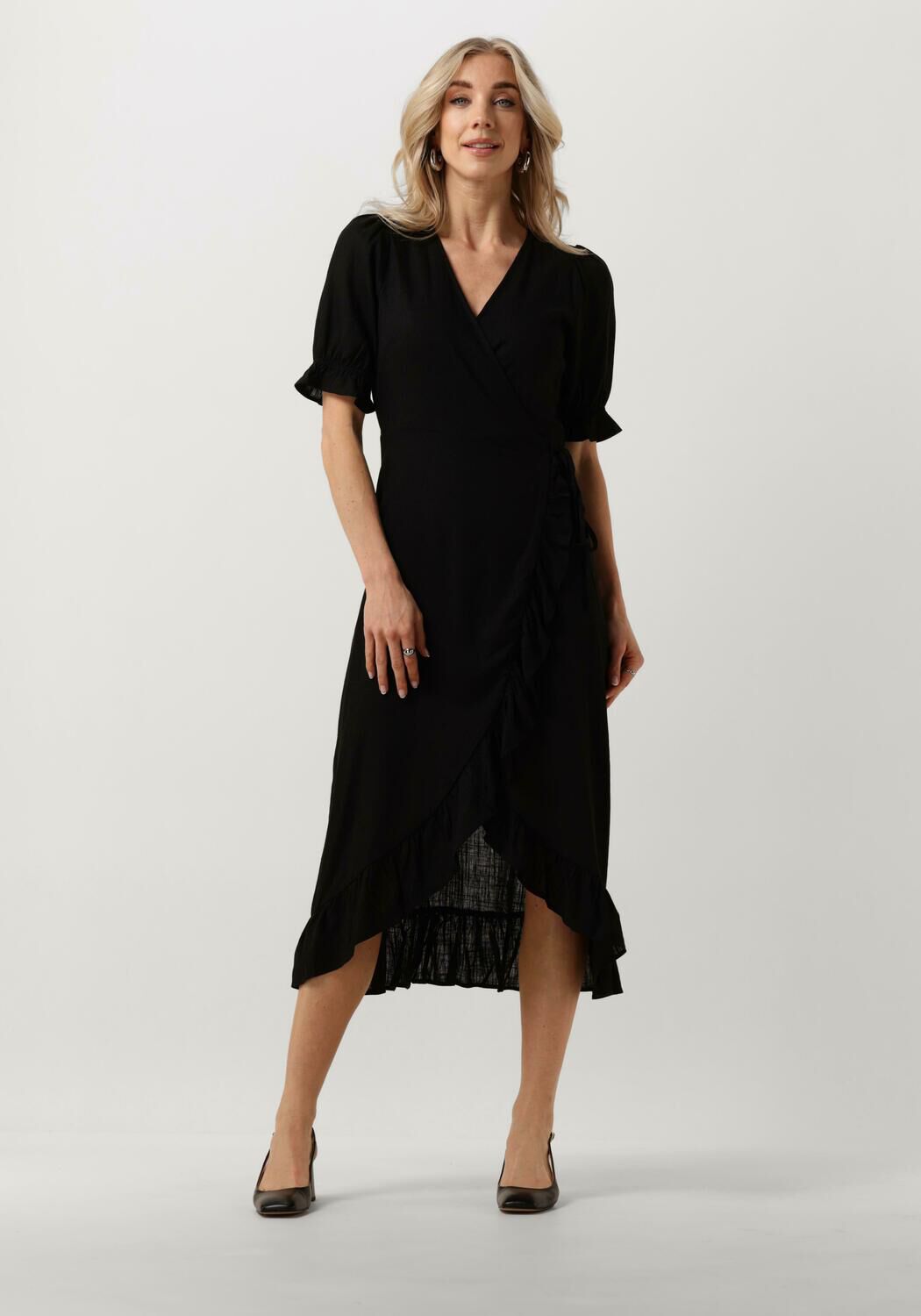 zwarte object midi jurk objammie s s wrap long dress