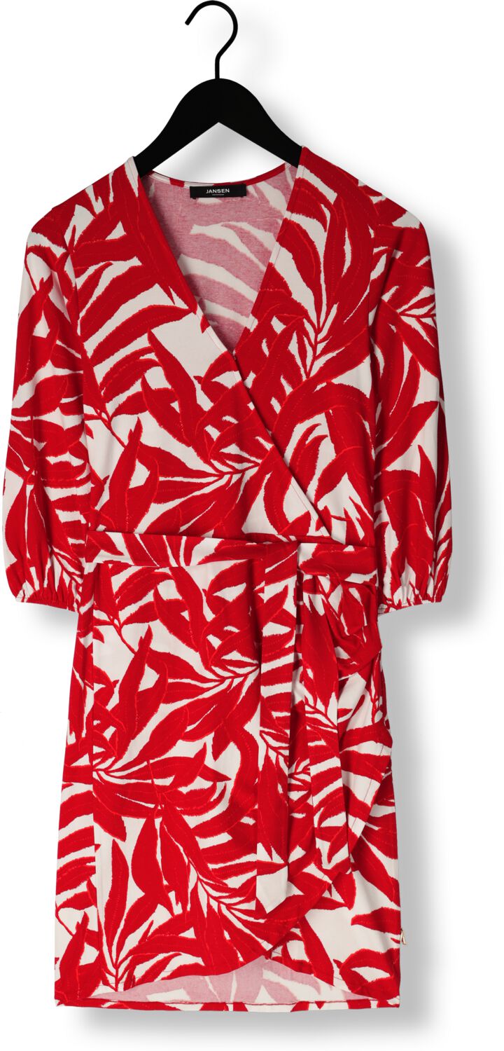 JANSEN AMSTERDAM Dames Jurken Vl506 Jersey Print Wrap Dress 3 4 Sleeve Rood