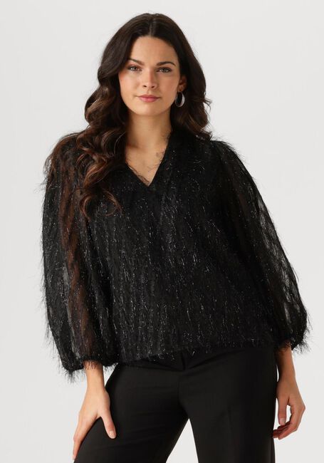 Zwarte JANSEN AMSTERDAM Blouses FF178 PUFFED 3/4 SLEEVE TOP - large