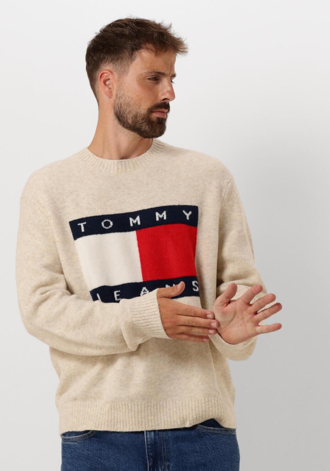 TOMMY JEANS Heren Truien & Vesten Tjm Reg Melange Flag Sweater Beige
