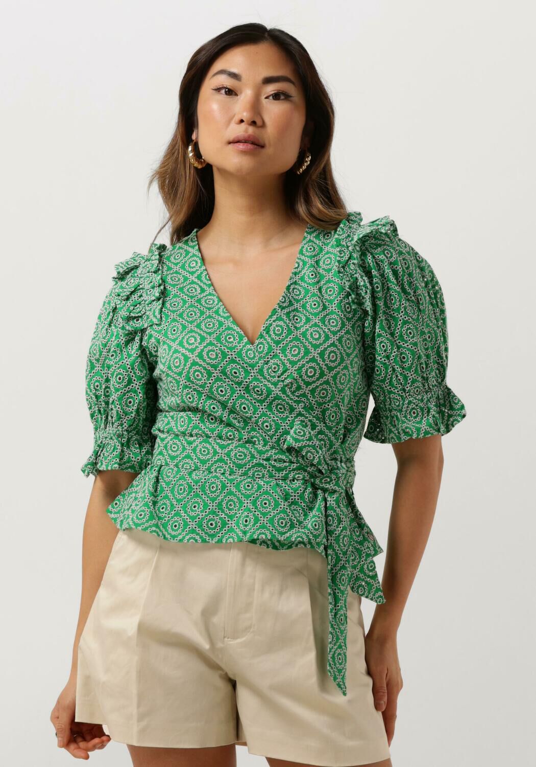 SCOTCH & SODA Dames Tops & T-shirts Wrap Top With Broderie Anglaise Groen