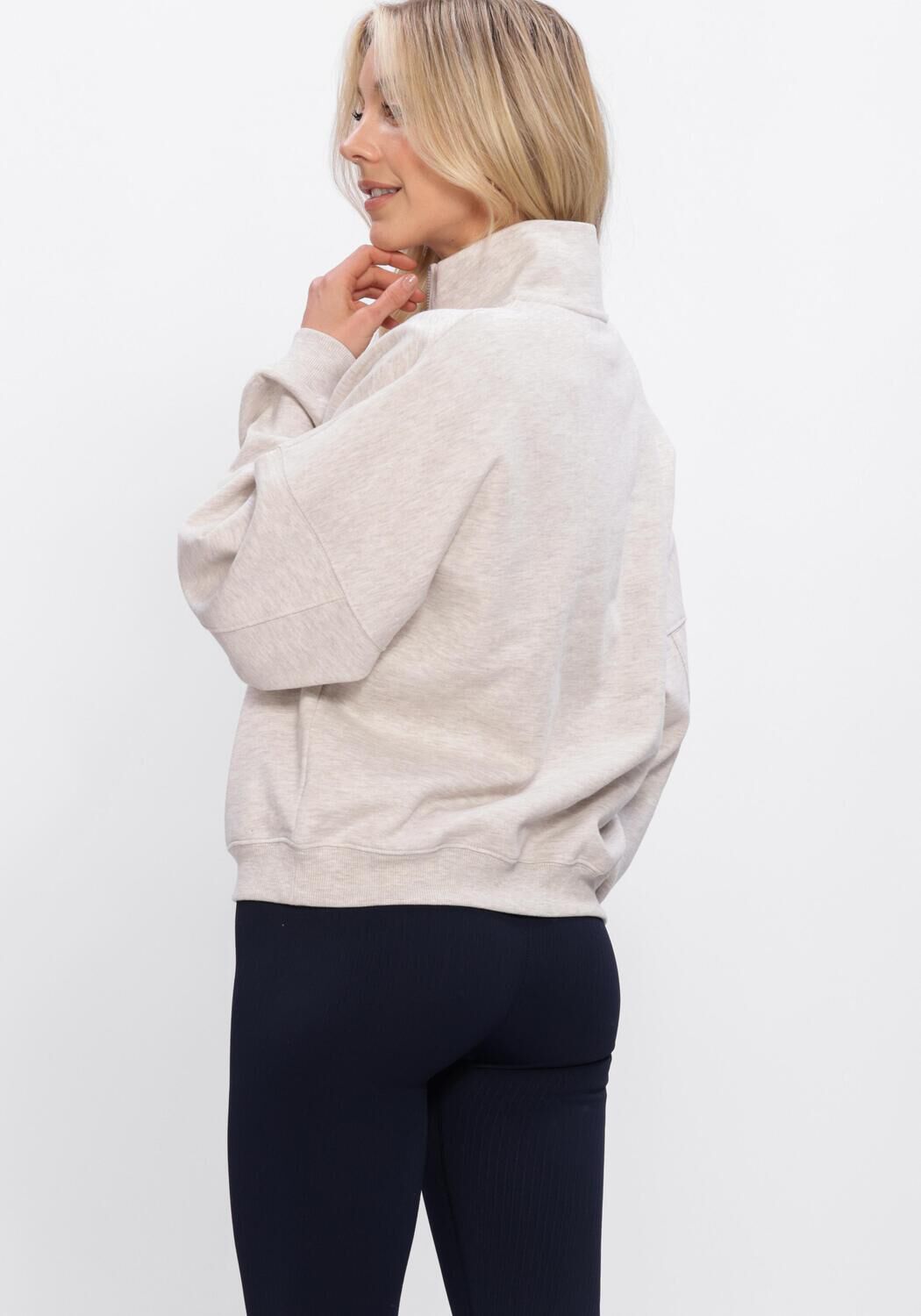 Beige AIM'N Trui VARSITY SWEAT HALF ZIP - large