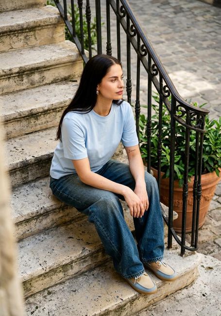 Lichtblauwe SELECTED WOMEN T-shirt SLFESSENTIAL SS BOXY TEE - large