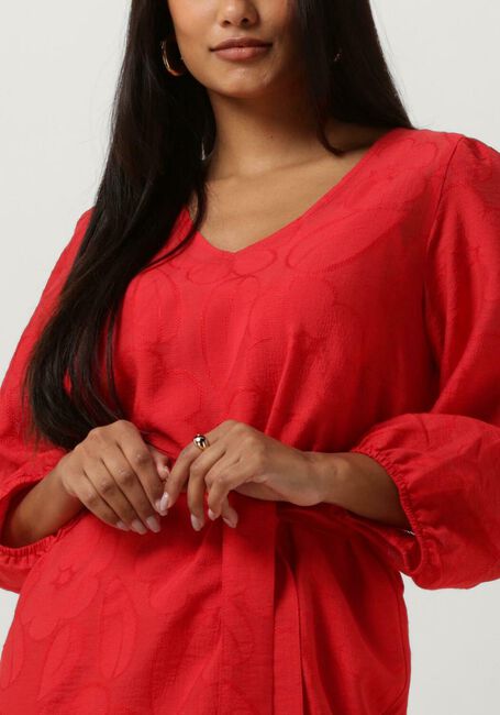 Rode JANSEN AMSTERDAM Mini jurk FF517 DRESS 3/4 PUFFED SLEEVE V-NECK - large