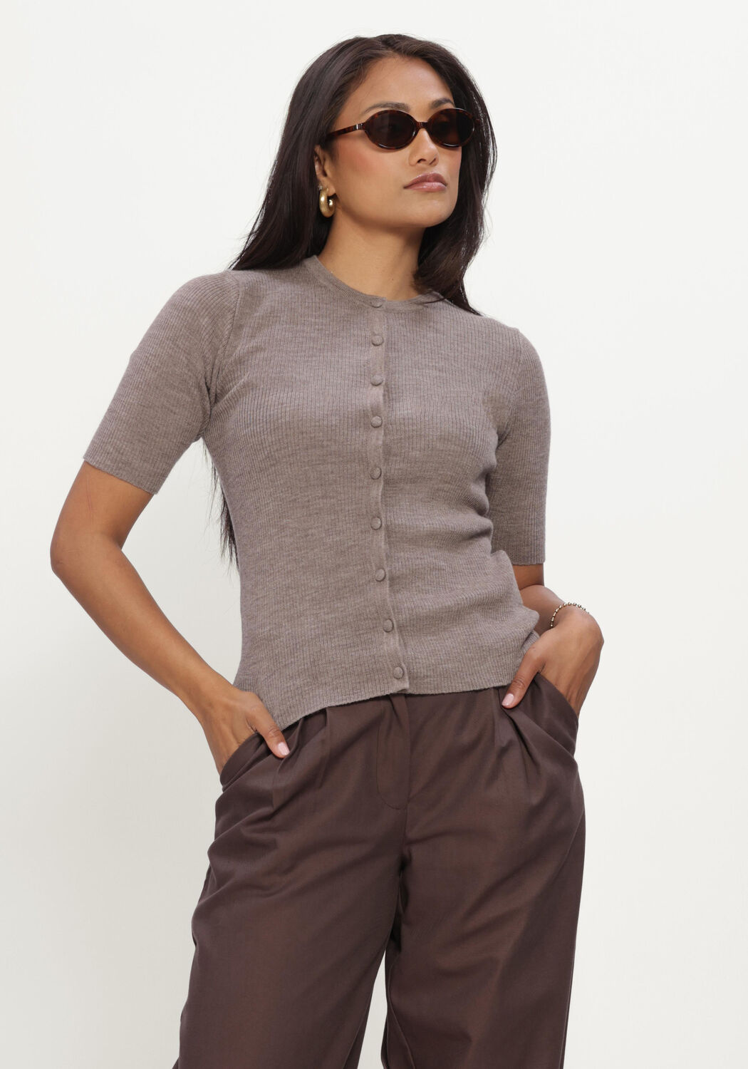 Taupe MODSTR&Ouml;M Vest HIROKIMD SS CARDIGAN - large