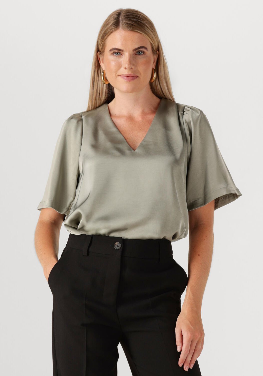 NEO NOIR Dames Blouses Largo Heavy Sateen Blouse Groen