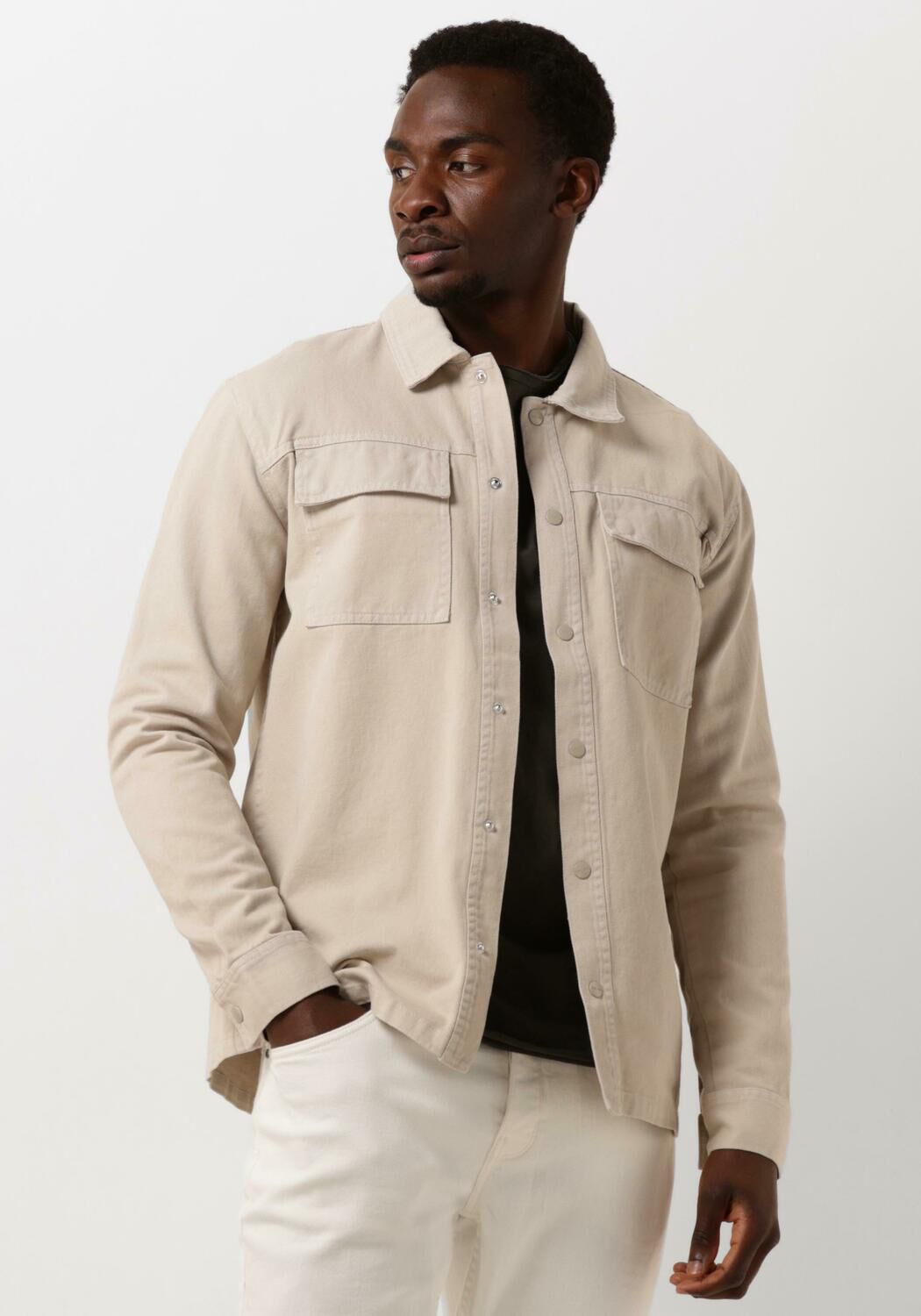 PURE PATH Heren Overshirts Twill Shirt With Chest Pockets And Garment Dye Zand