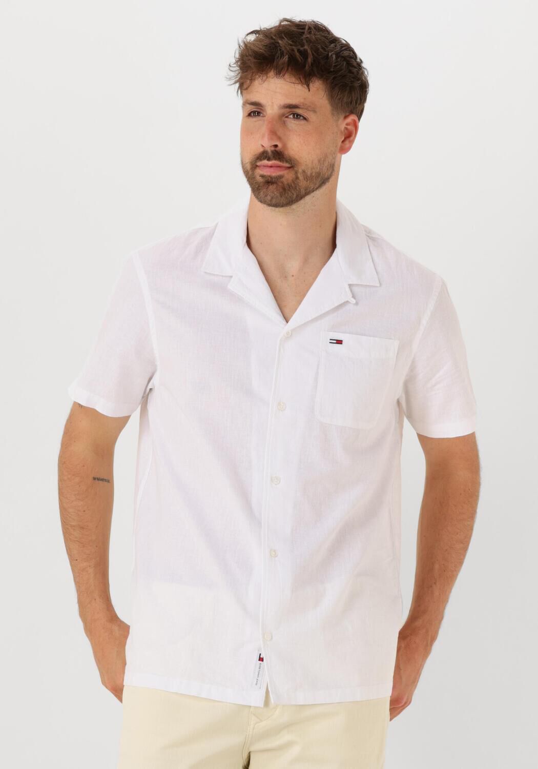 Tommy Jeans Regular fit vrijetijdsoverhemd van een mix van katoen en linnen