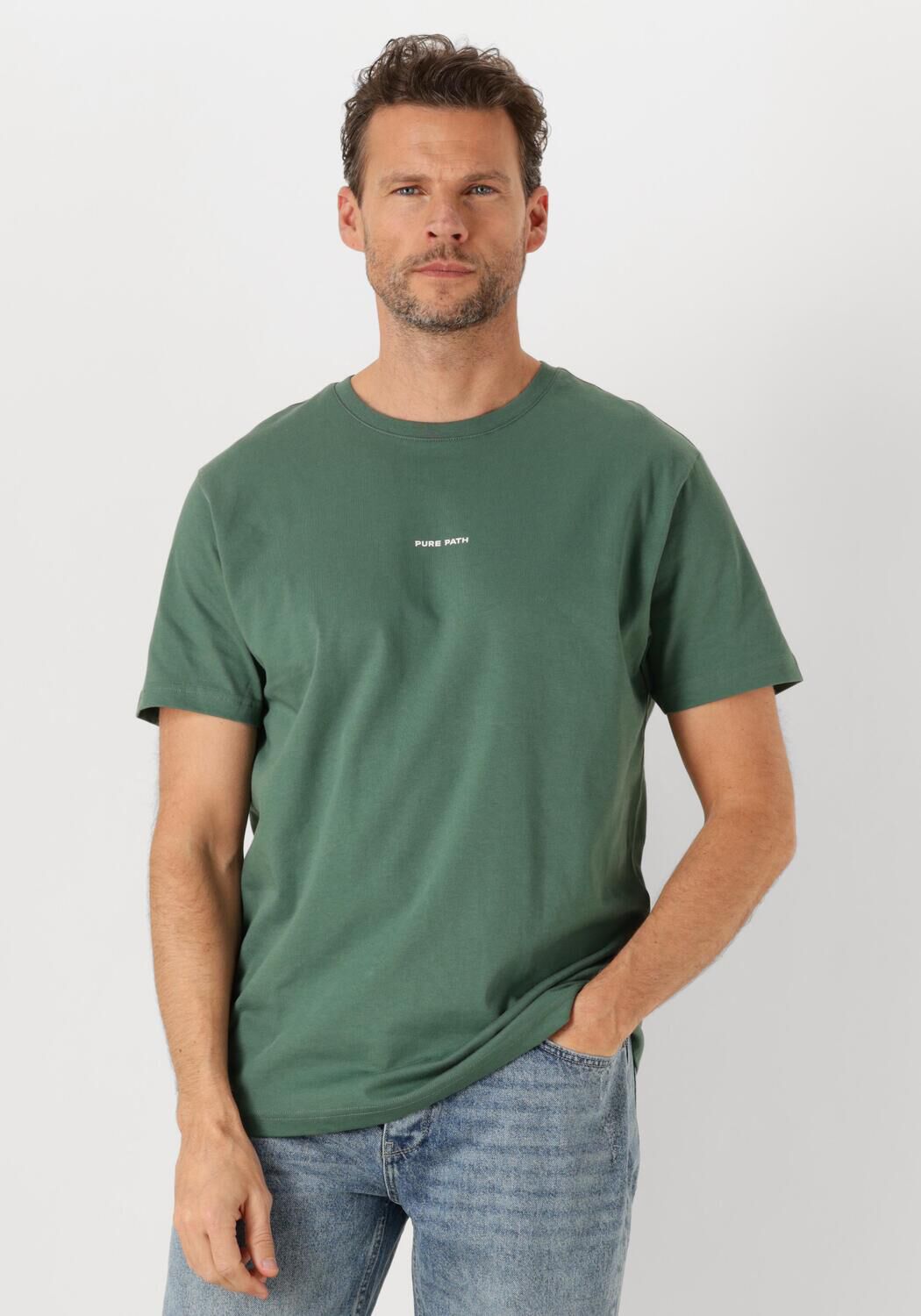 PURE PATH Heren Polo's & T-shirts Regular Fit Crewneck Ss T-shirts Groen