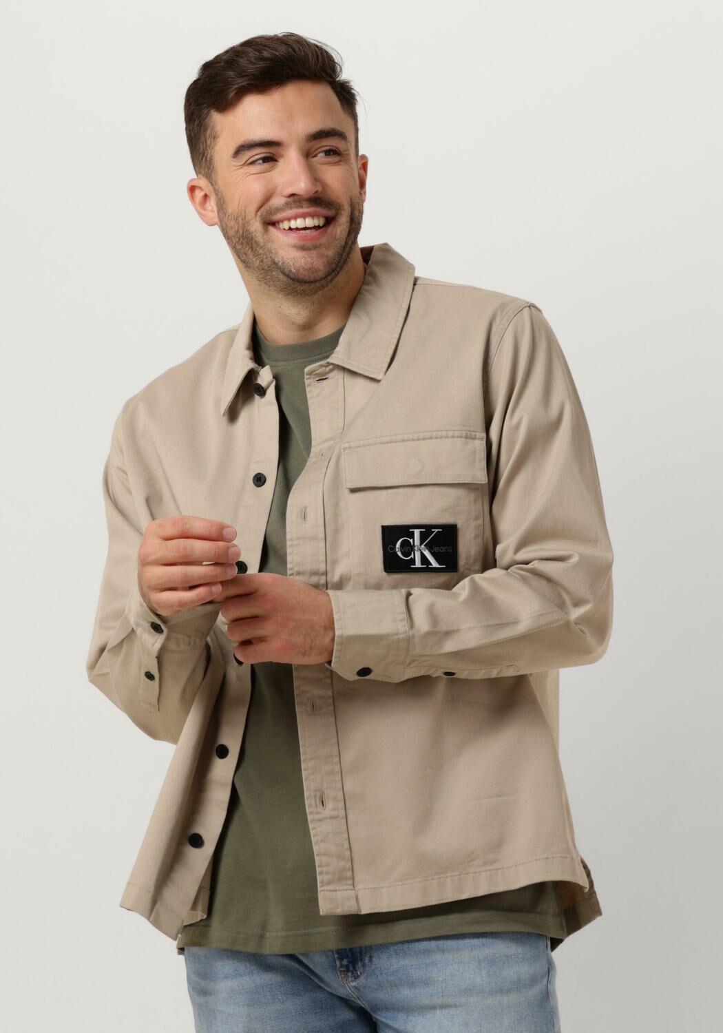 Calvin Klein Utility Shirt Taupe Moderne Man Beige Heren