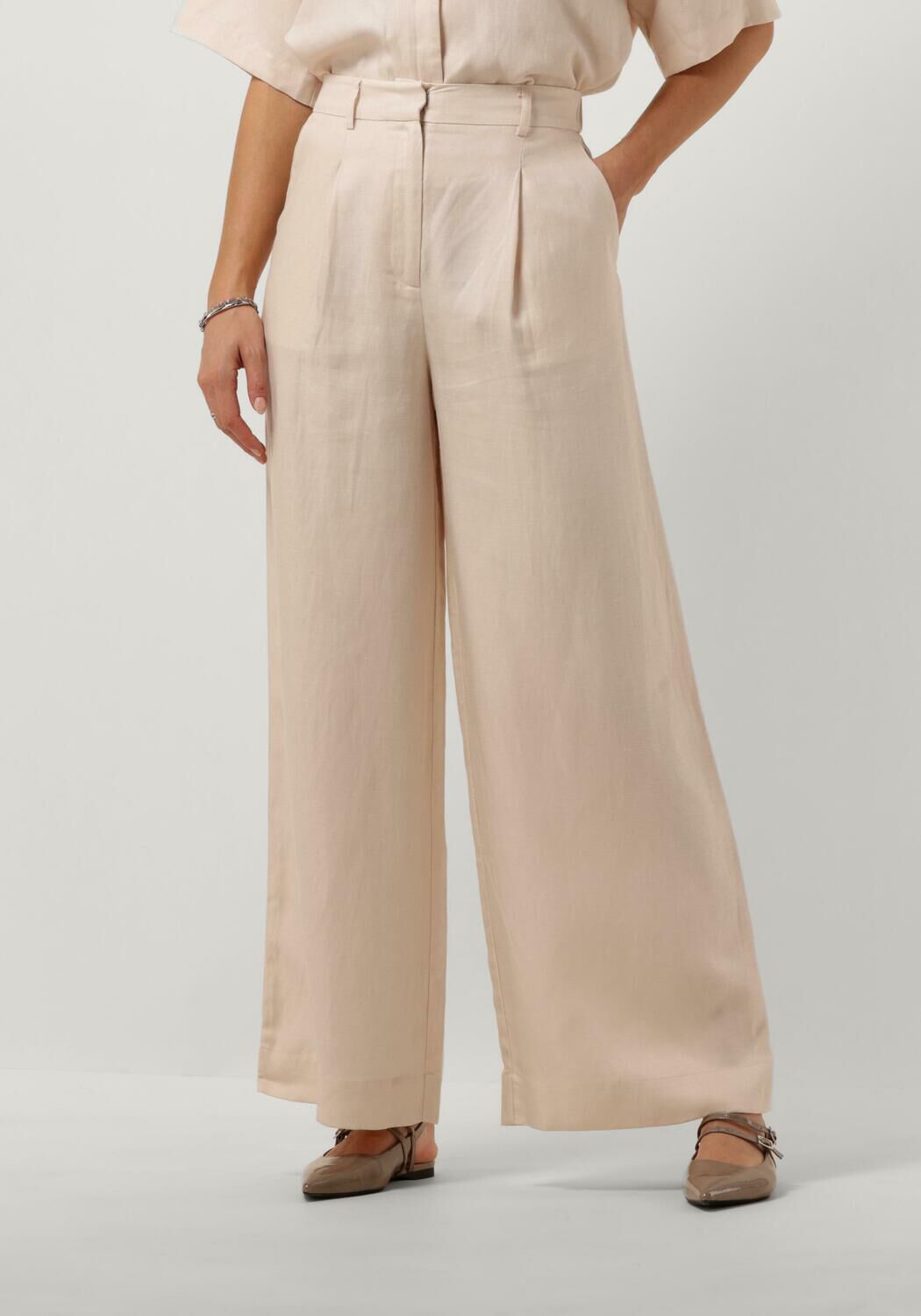 SELECTED FEMME Dames Broeken Slflyra Hw Wide Linen Pant Beige