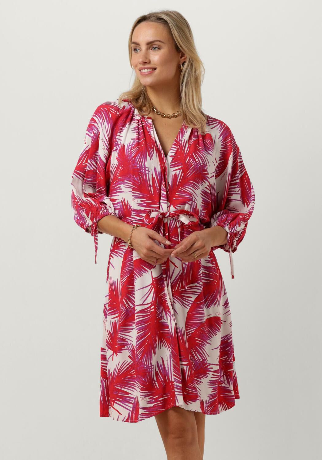 Fabienne Chapot Midi Jurk met V-hals en Banddetails Pink Dames