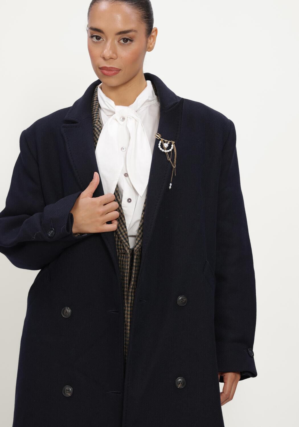 RUBY TUESDAY Dames Jassen Mattin Woolen Double Breated Long Coat Donkerblauw