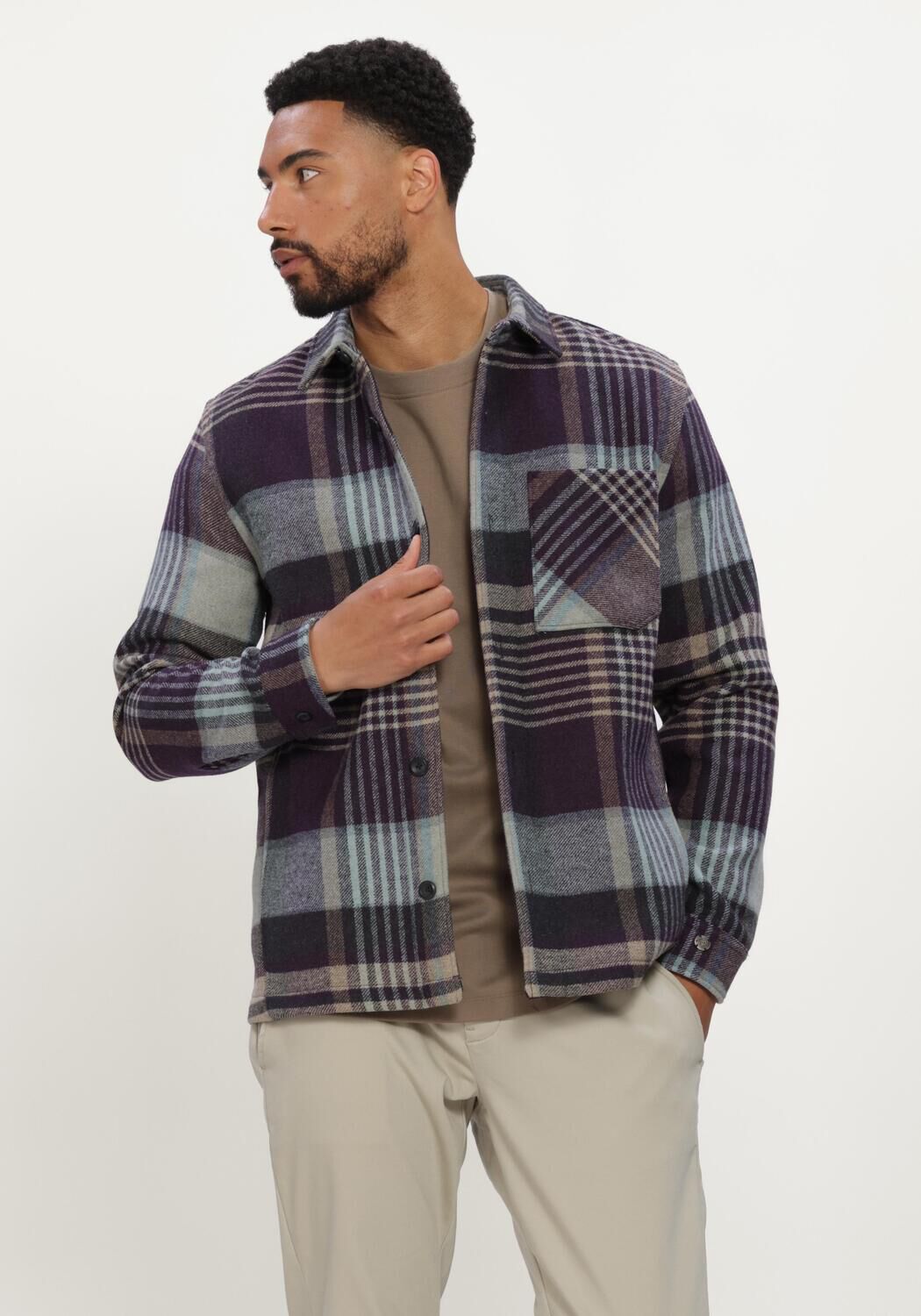 Multi CAST IRON Overshirt LONG SLEEVE SHIRT WOOL BLEND CHECK - large