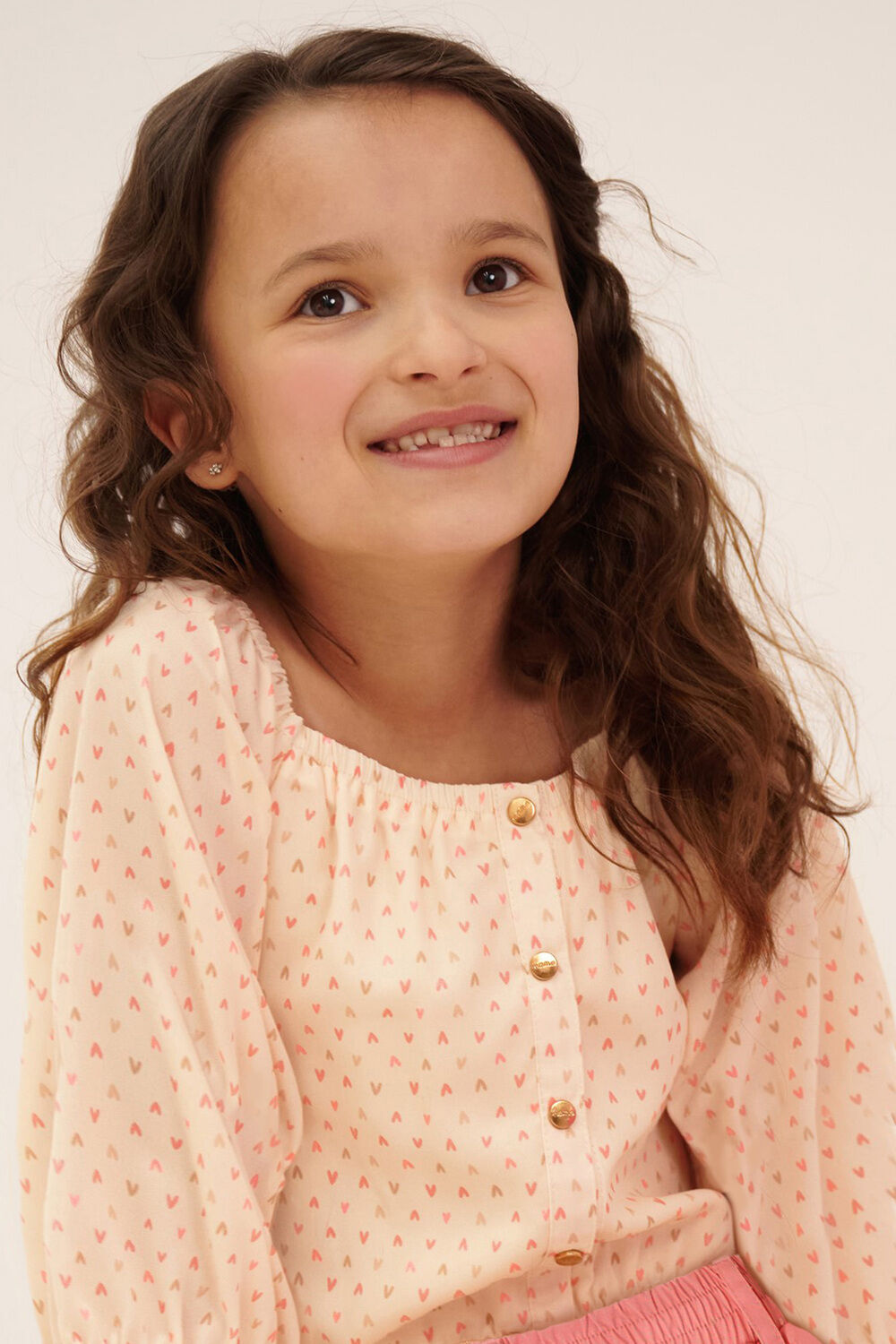NONO Meisjes Blouses Tomas Heart Cropped Blouse Ecru