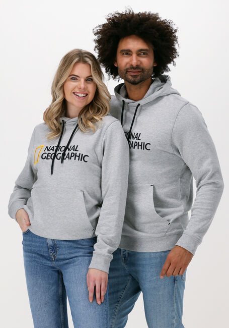 Lichtgrijze NATIONAL GEOGRAPHIC Sweater UNISEX HOODY WITH BIG LOGO - large