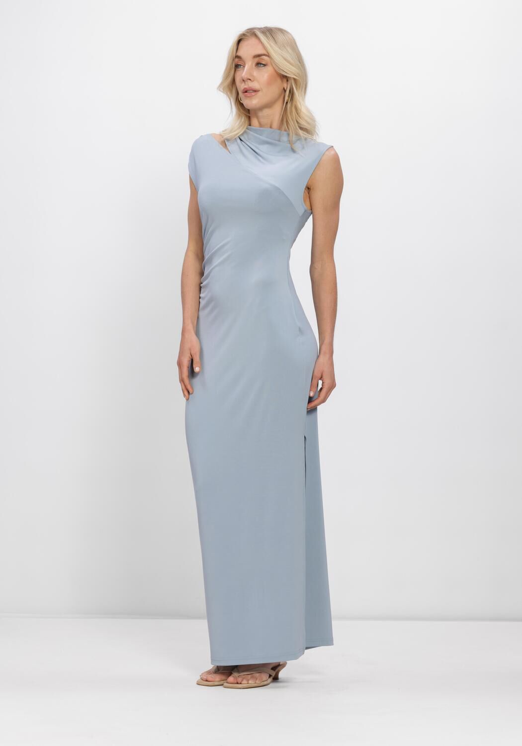 Blauwe SELECTED WOMEN Maxi jurk SLFROBIN MAJA SL ANKLE DRESS - large