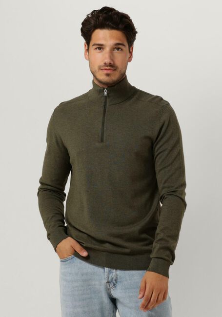 Donkergroene SELECTED HOMME Trui SLHBERG HALF ZIP CARDIGAN NOOS - large