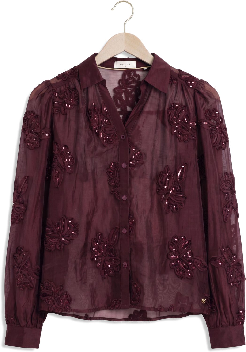 NUKUS Dames Blouses Antonella Blouse Paillet Flower: Bordeaux