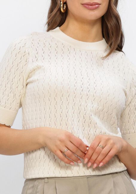 Ecru OBJECT Trui OBJFLAUNY S/S RE KNIT TOP - large