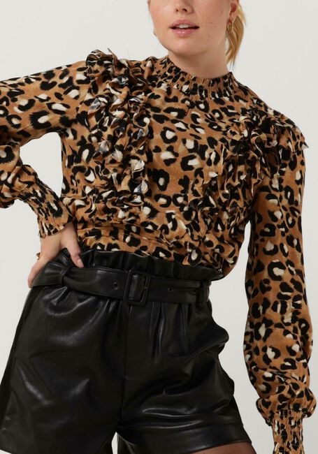Bruine COLOURFUL REBEL Blouses BINA LEOPARD BOHO RUFFLE BLOUSE - large