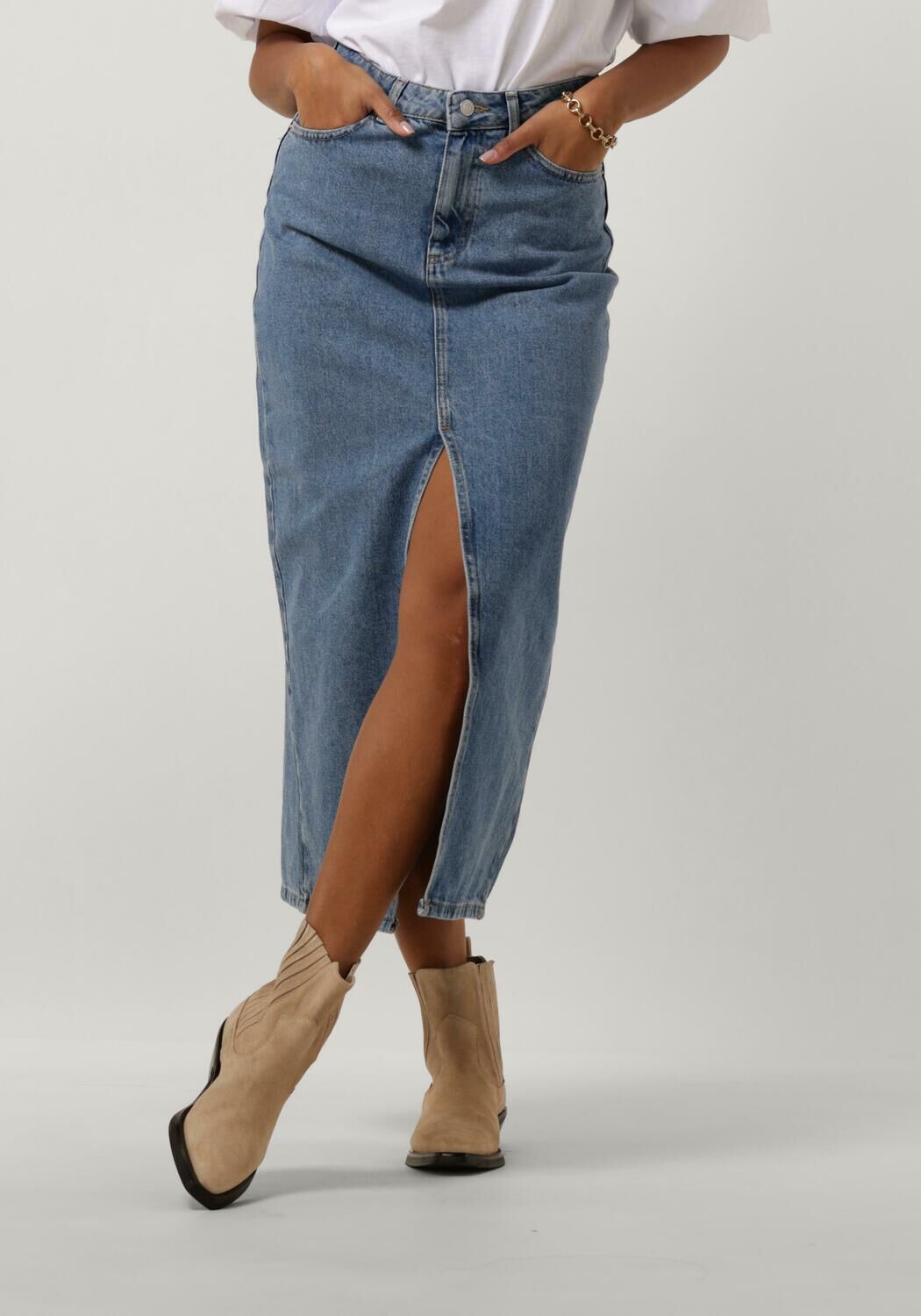 NOTRE-V Dames Rokken Denim Maxi Skirt Blauw