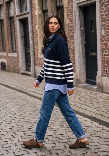 Donkerblauwe TOMMY JEANS Truien/vesten TJW STRIPE QUARTER ZIP SWEATER - large