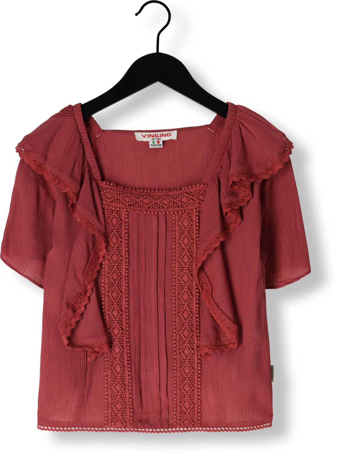 VINGINO T-shirt Lilah donkerrood Top Meisjes Viscose Vierkante hals Effen 128