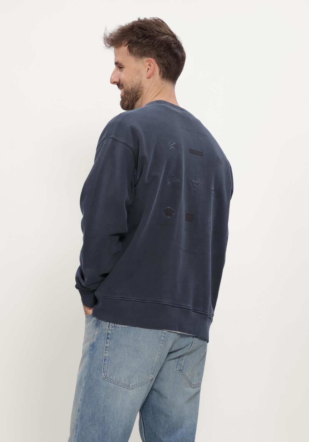 Donkerblauwe G-STAR RAW Sweater WASHED MULTI GR RELAXED R SW - large