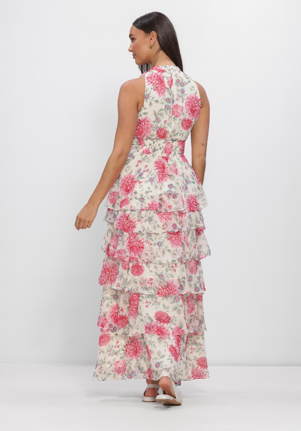 Creme NEO NOIR Maxi jurk MARLI BIG FLOWER DRESS - large