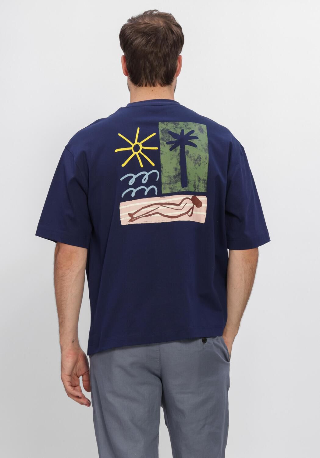 Blauwe SELECTED MEN T-shirt SLHRELAXNORMAN LICENSE SS TEE - large