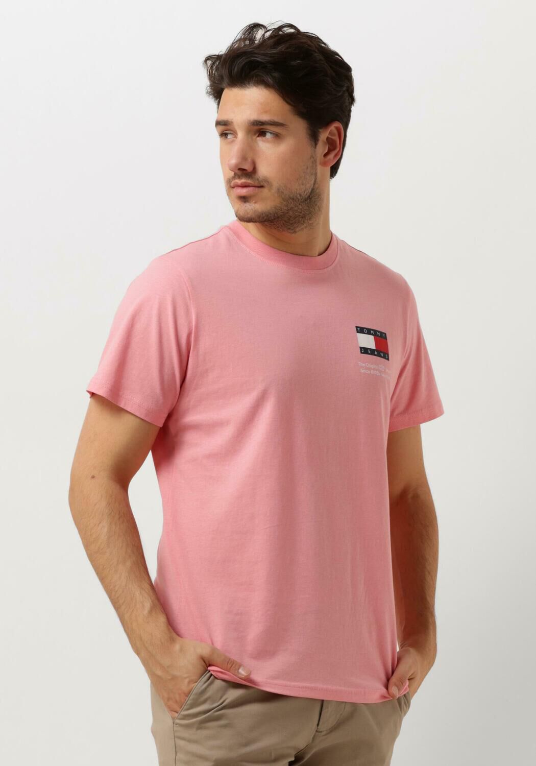 TOMMY JEANS Heren Polo's & T-shirts Tjm Slim Essential Flag Tee Roze