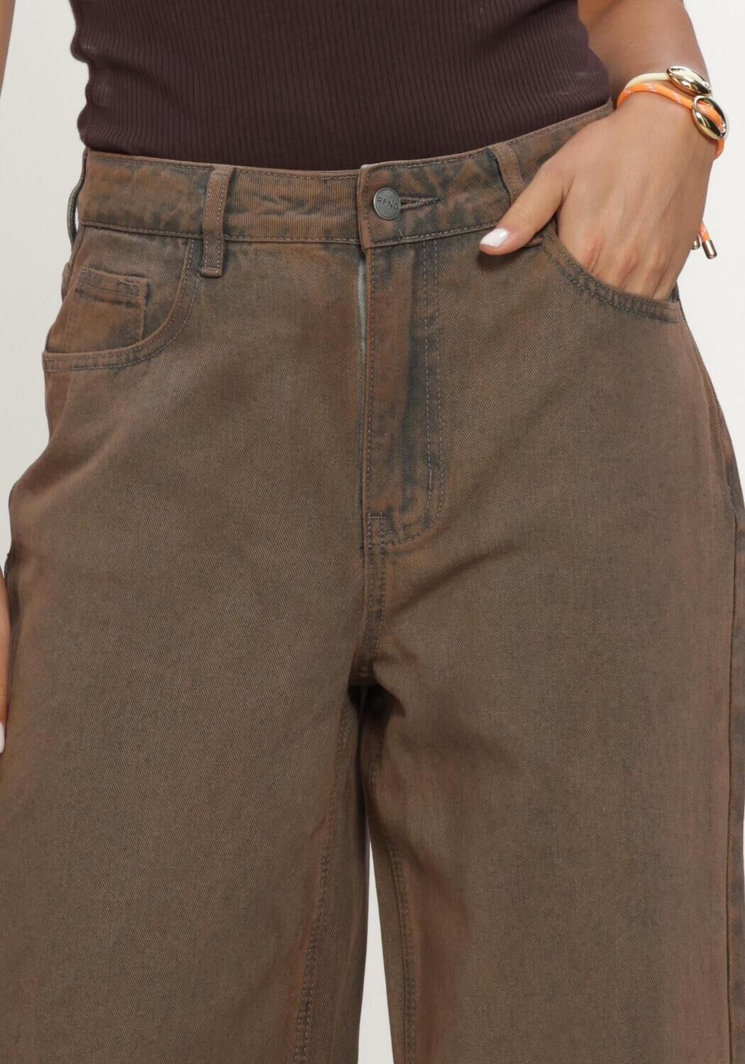 Bruine REFINED DEPARTMENT Wide jeans LADIES WOVEN WASHED DENIM PAYTON - large