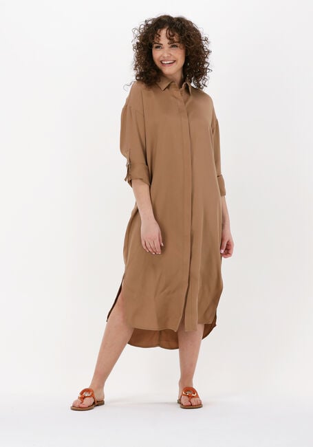 Bruine SIMPLE Midi jurk WOVEN DRESS ROONEY TWILL - large
