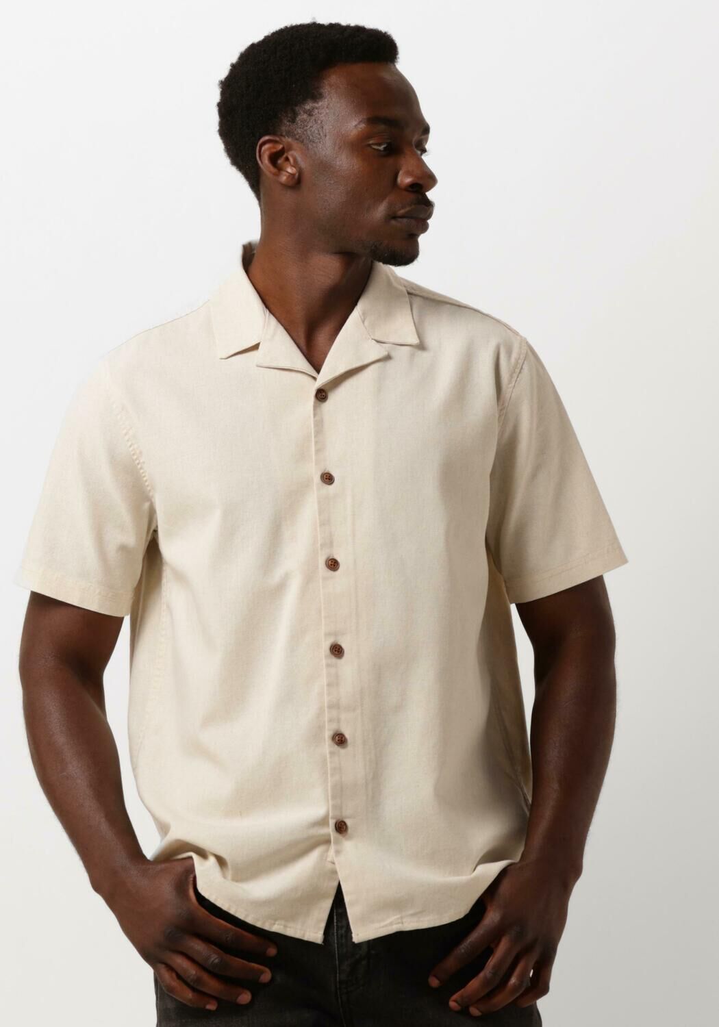 Anerkjendt Korte mouw katoen linnen shirt Akleo Beige Heren
