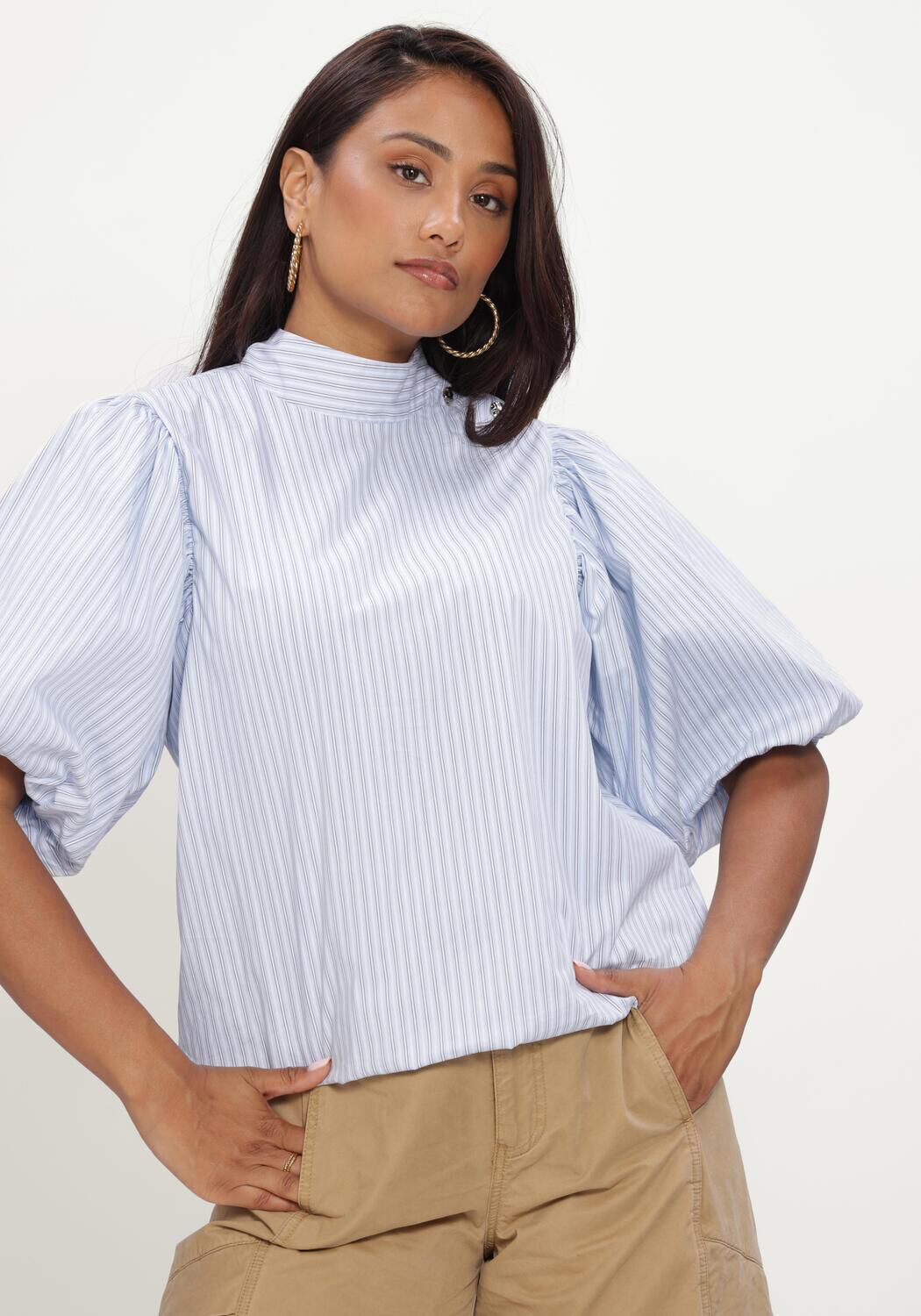 Lichtblauwe NEO NOIR Blouses PARISA STRIPE BLOUSE - large