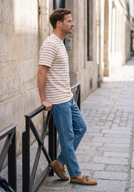 Beige SELECTED MEN T-shirt SLHDJANGO STRIPE SS O-NECK TEE - large