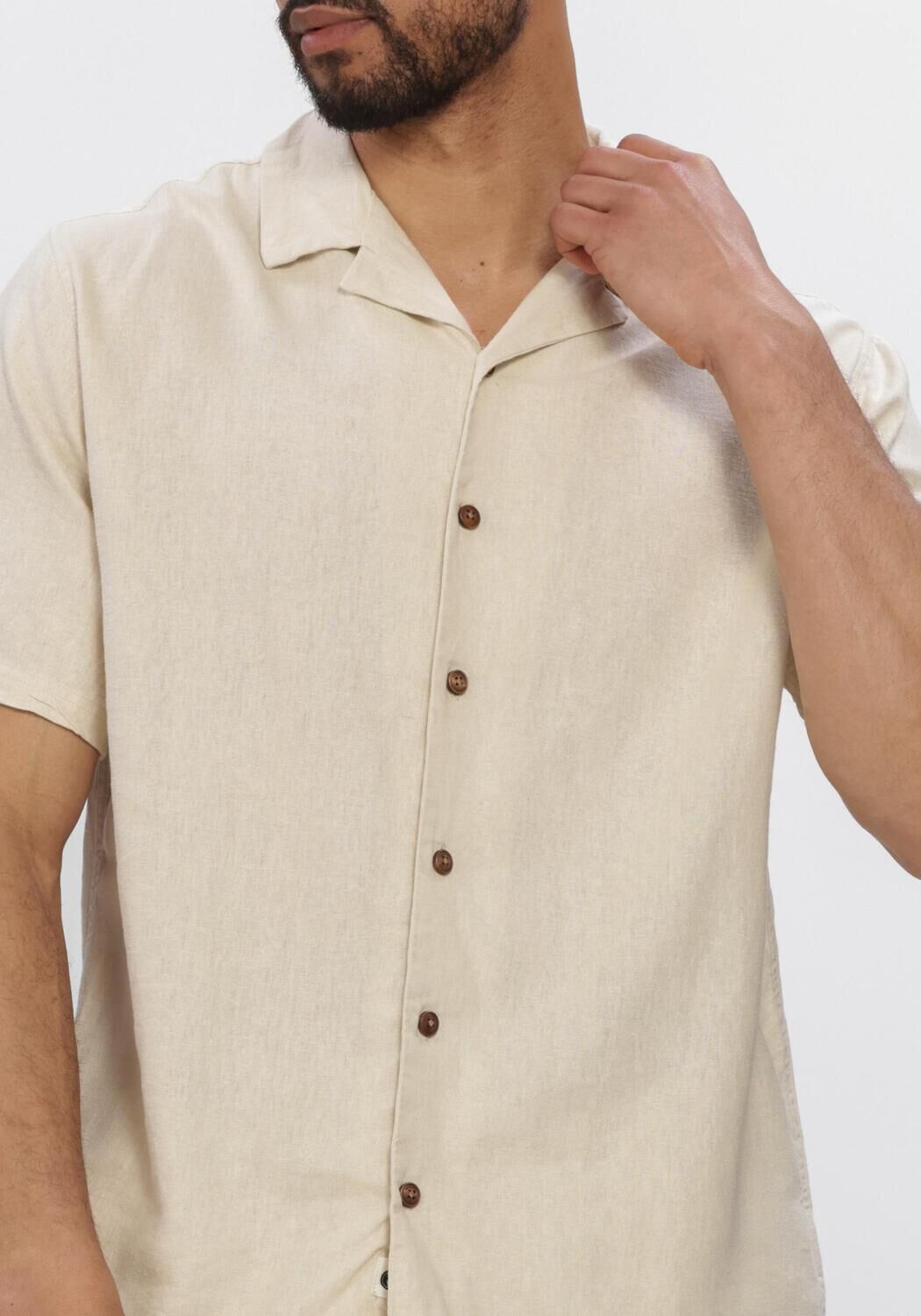 Beige ANERKJENDT Casual overhemd AKLEO COT-LINNEN-VIS S/S SHIRT - large