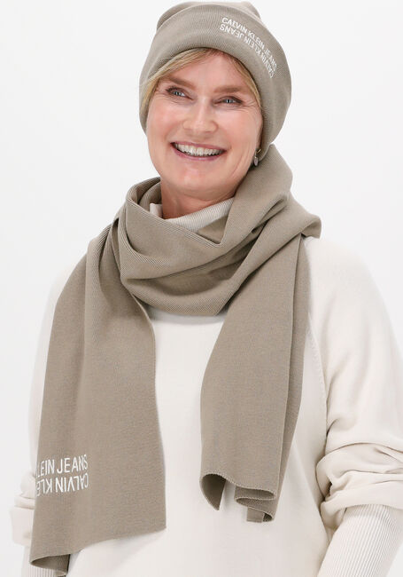 Beige CALVIN KLEIN Sjaal COTTON MIRROR LOGO SCARF - large