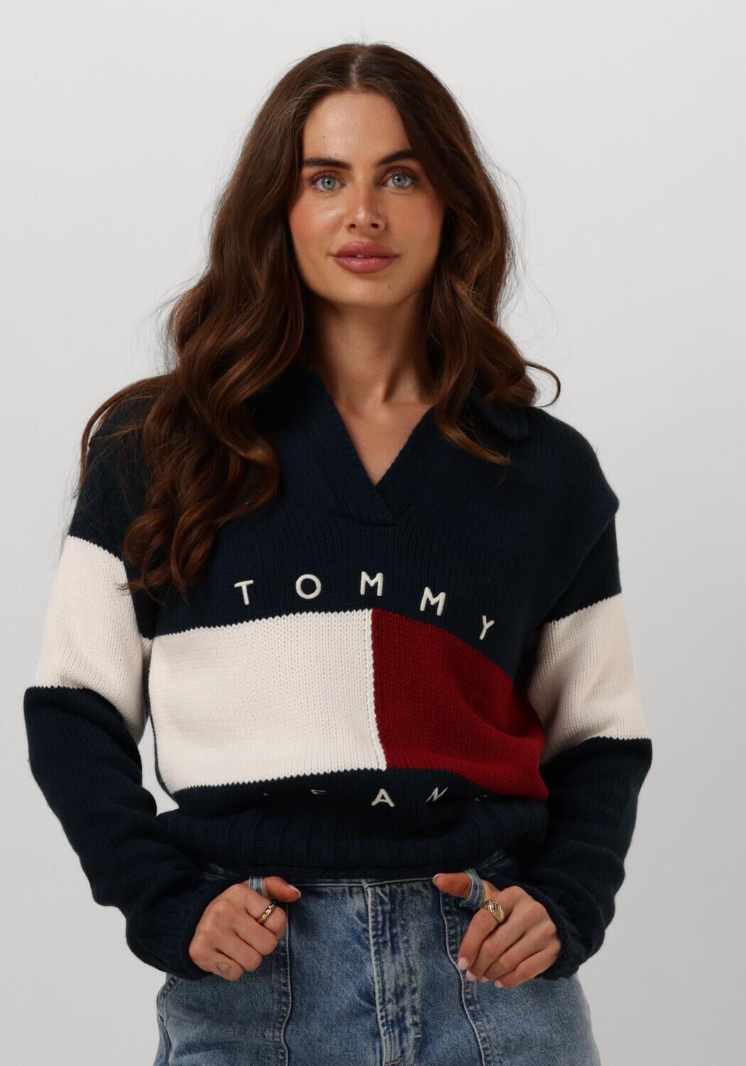 Tommy Hilfiger Rugby Style Flag Sweater Donker Marineblauw Blue Dames