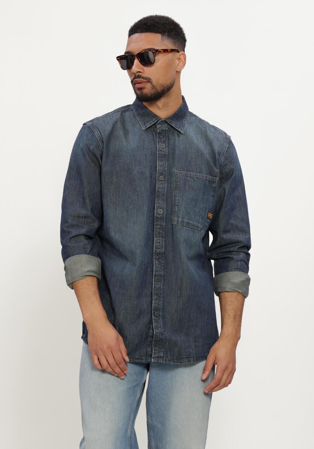 Blauwe G-STAR RAW Casual overhemd REGULAR 1-PKT SHIRT L\S - large