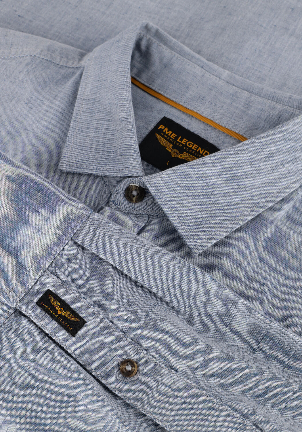 Lichtblauwe PME LEGEND Casual overhemd LONG SLEEVE SHIRT CTN/LINEN - large