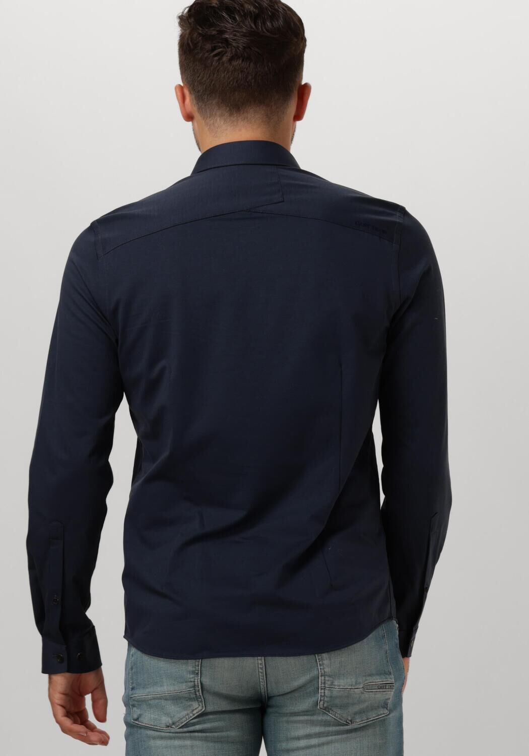 CAST IRON Heren Overhemden Long Sleeve Shirt Twill Jersey 2 Tone Blauw