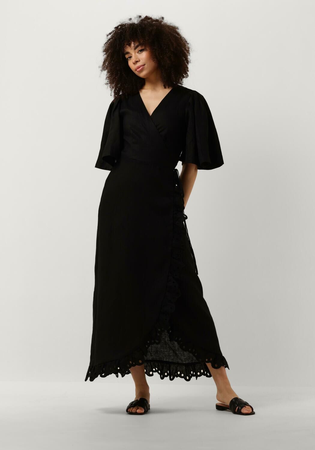 Copenhagen Muse Zwarte Linnen Maxi Jurk met Ruches Black Dames